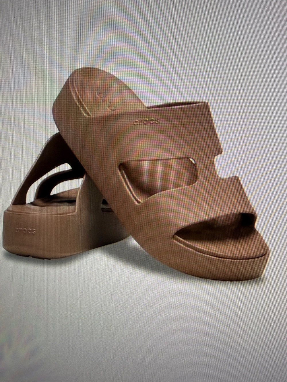 CROCS Getaway H Strap Platform Slide Sandal Latte Women 9 Soft Flexible Like New